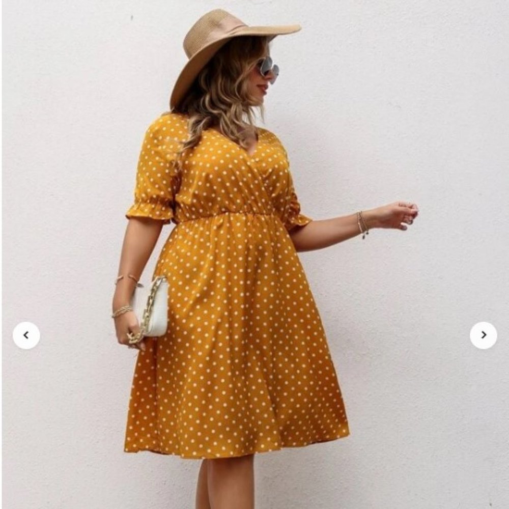 Plus Polka Dot Surplice Front Dress